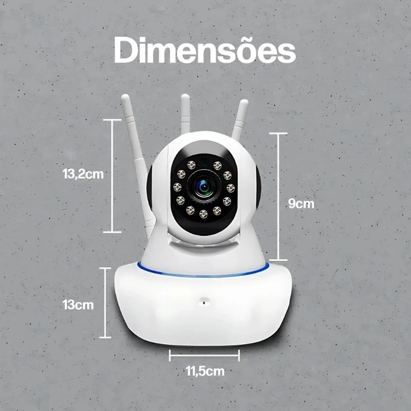 Câmera IP WiFi 360° Robô 3 Antenas Visão Noturna Full HD Microfone Áudio - Imagem 6