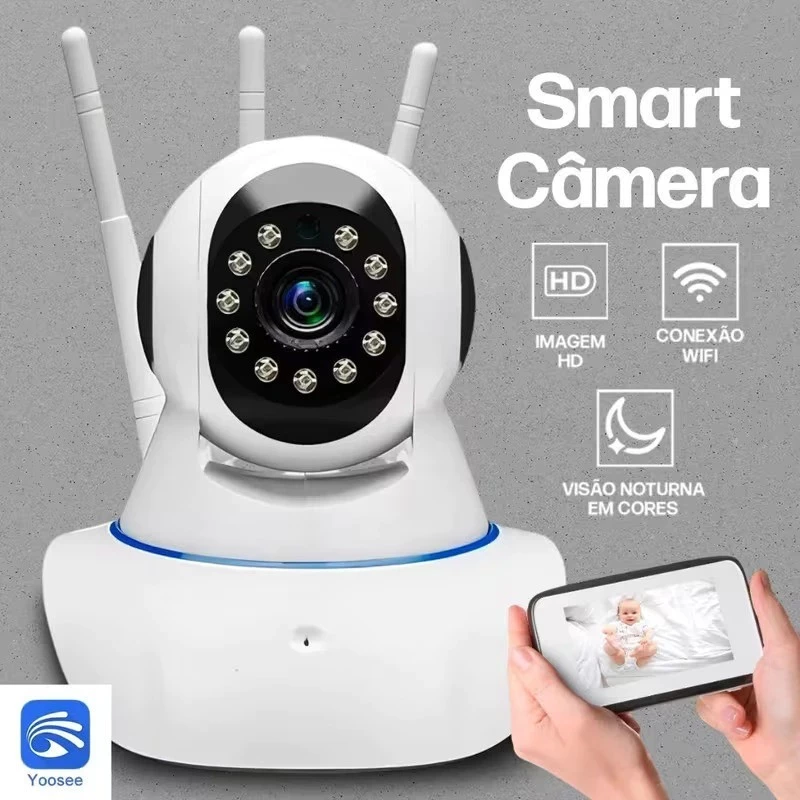 Câmera IP WiFi 360° Robô 3 Antenas Visão Noturna Full HD Microfone Áudio - Imagem 2