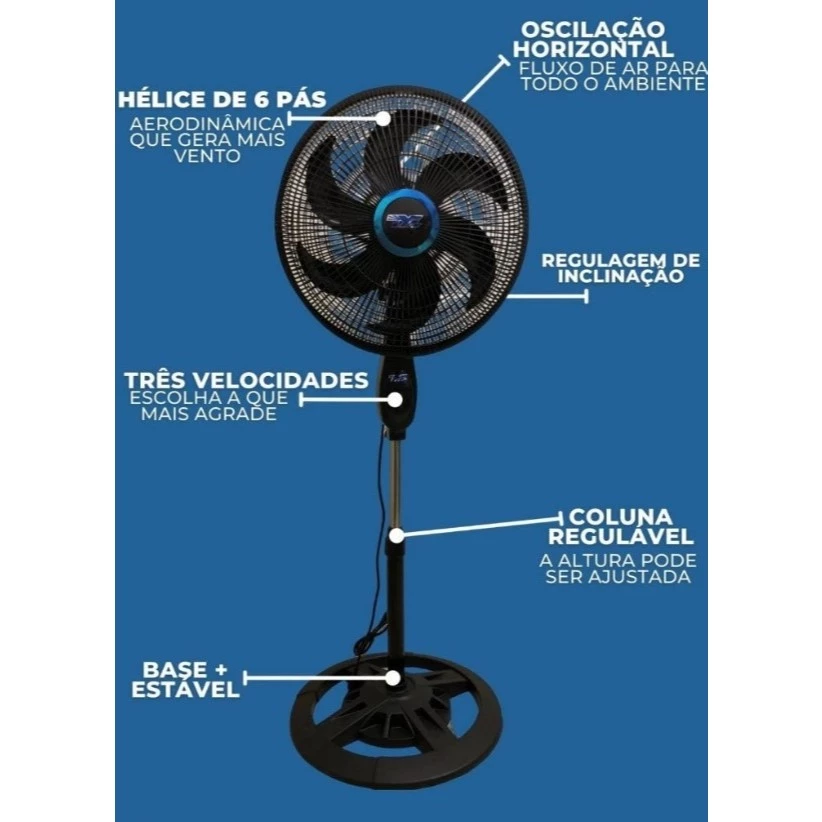 Ventilador Chão TYF 6 Pás de Plástico Tamanho Ajustável 110v 220v - Imagem 4