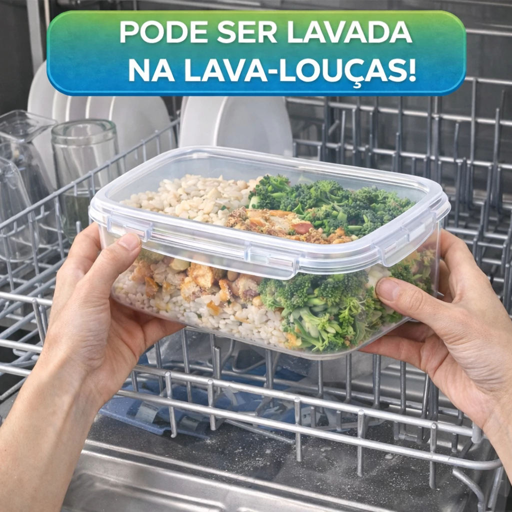 Kit 10 Potes Marmita Fit 400ML Retangular Com Tampa 4 Travas Jogo de Potes Livres de BPA - Imagem 4