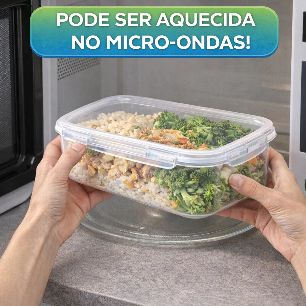 Kit 10 Potes Marmita Fit 400ML Retangular Com Tampa 4 Travas Jogo de Potes Livres de BPA - Imagem 3