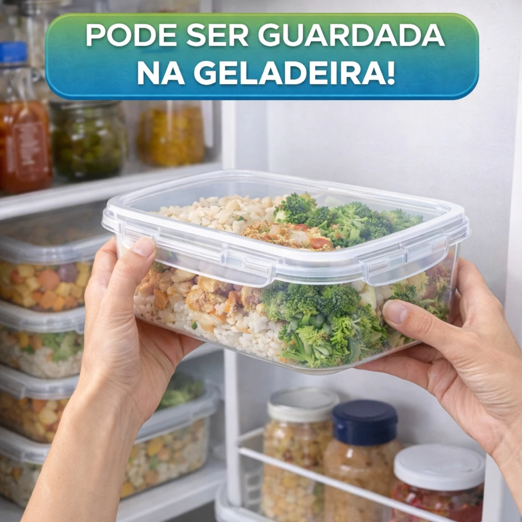 Kit 10 Potes Marmita Fit 400ML Retangular Com Tampa 4 Travas Jogo de Potes Livres de BPA - Imagem 7