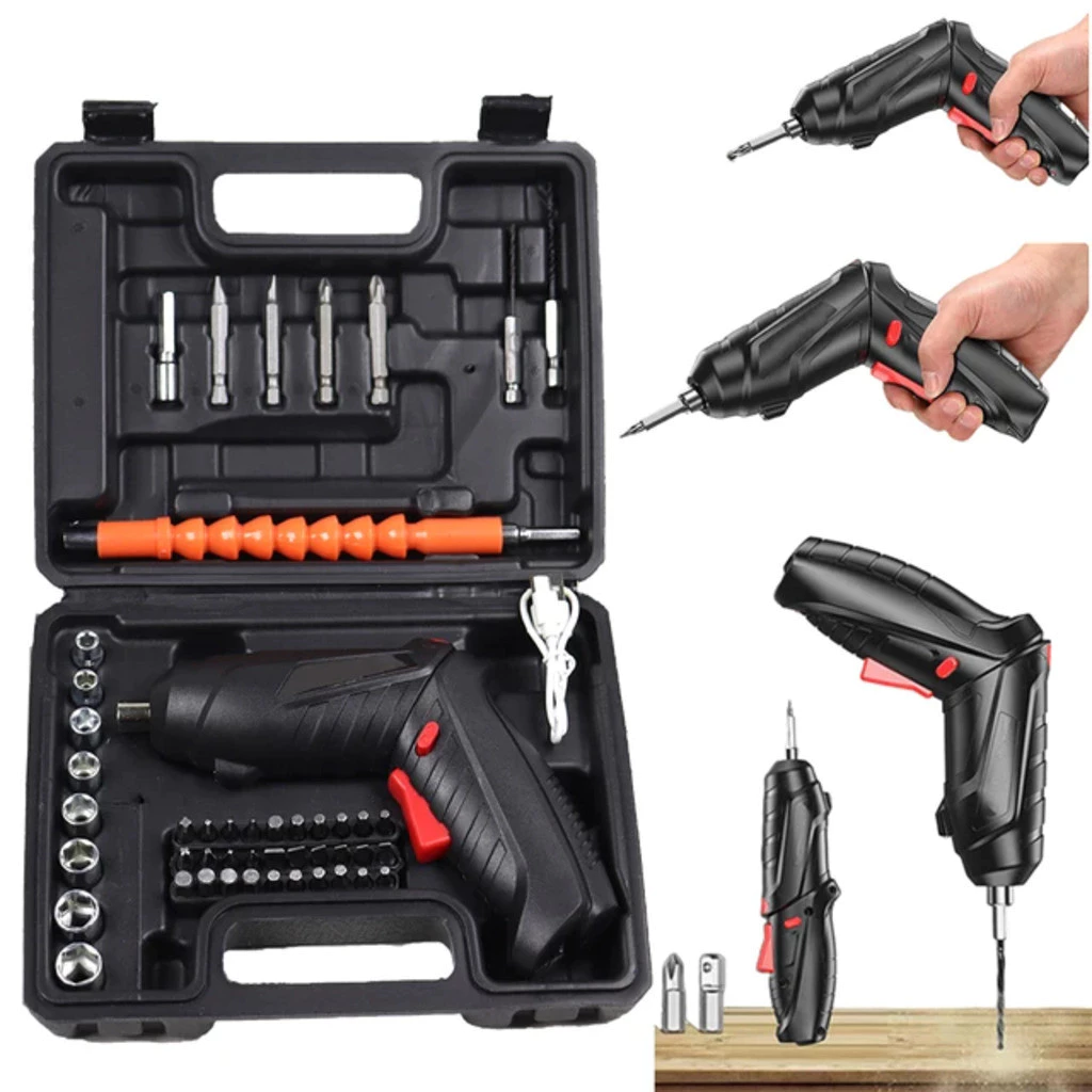 Kit Parafusadeira Doméstica com maleta Leve Portátil USB Recarregável unibom