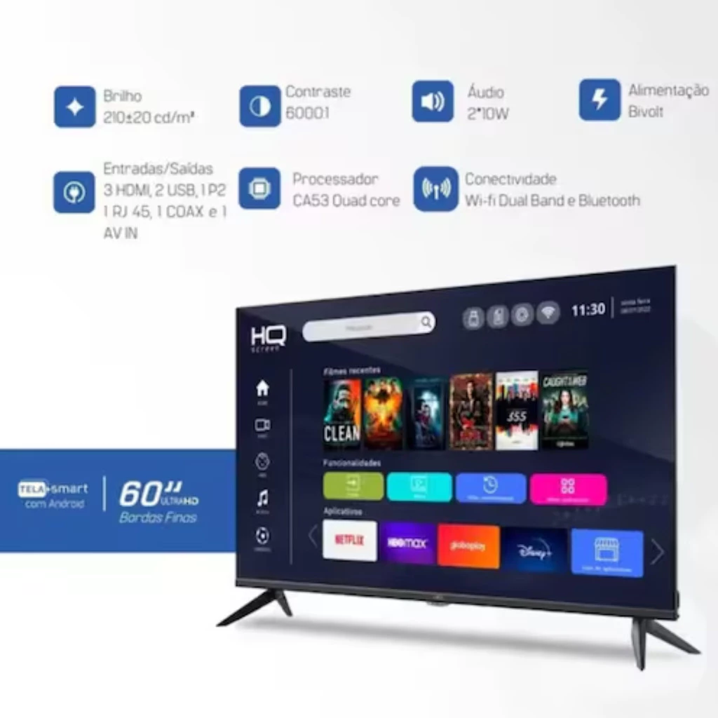 Smart Tv Hq 60" 4k, Hdr Android 11, Design Slim, Processador Quad Core, Espelhamento de Tela - Imagem 4