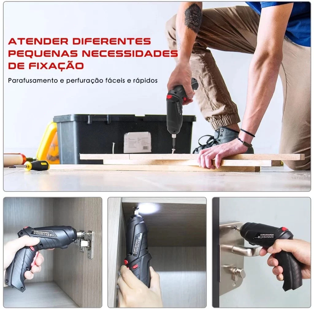 Kit Parafusadeira Doméstica com maleta Leve Portátil USB Recarregável unibom - Imagem 2