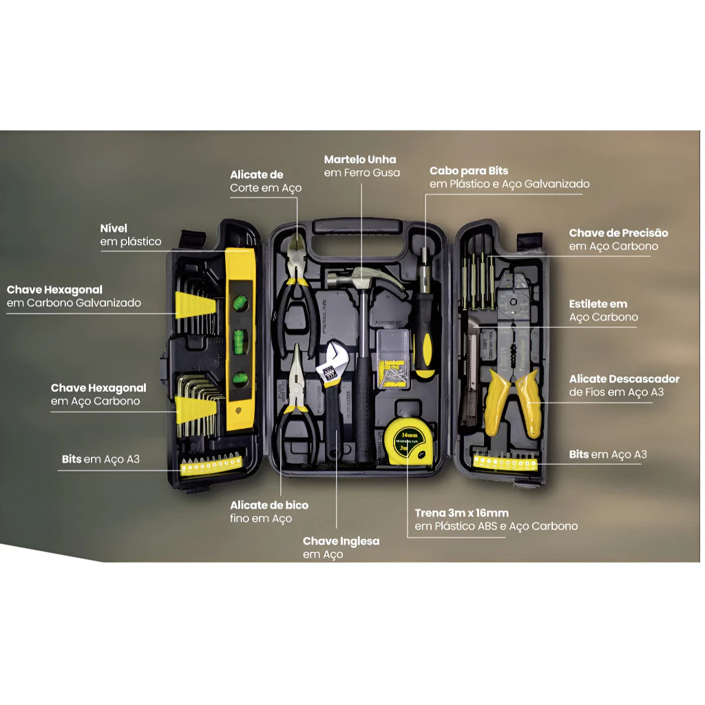 Kit Ferramentas Completo 129 Peças com Maleta Ideal para Casa e Reparos UNIBOM - Imagem 3